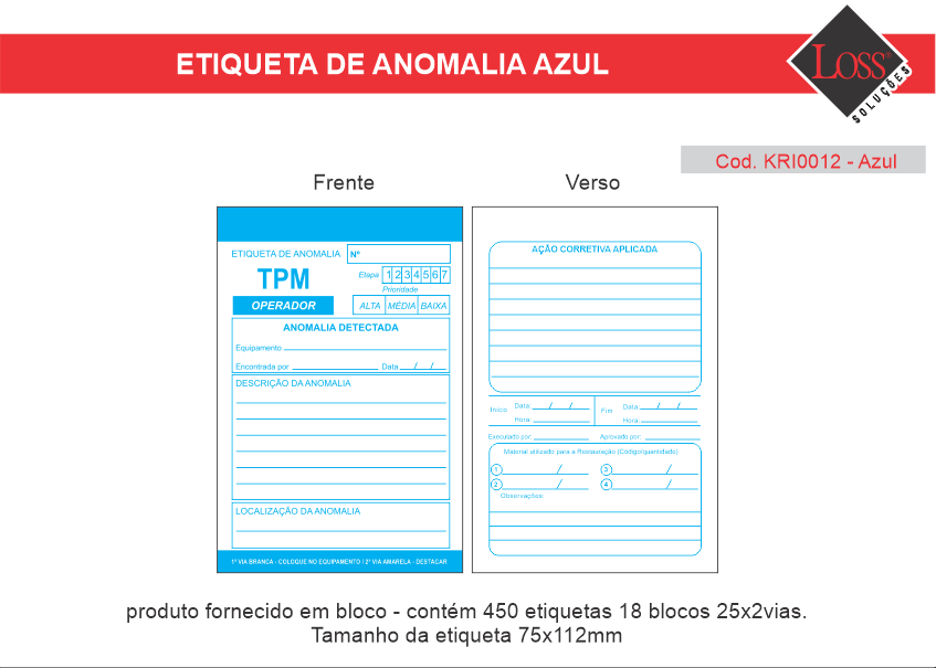 Kit Etiqueta de Anomalia KRI0012 Azul