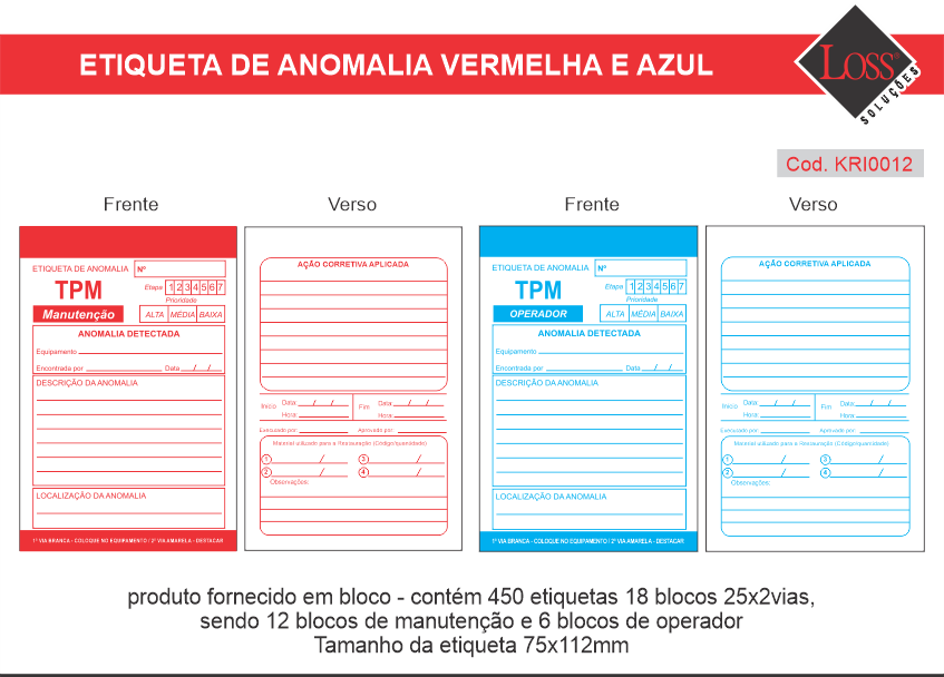 Kit Etiqueta de Anomalia KRI0012 Vermelha e Azul