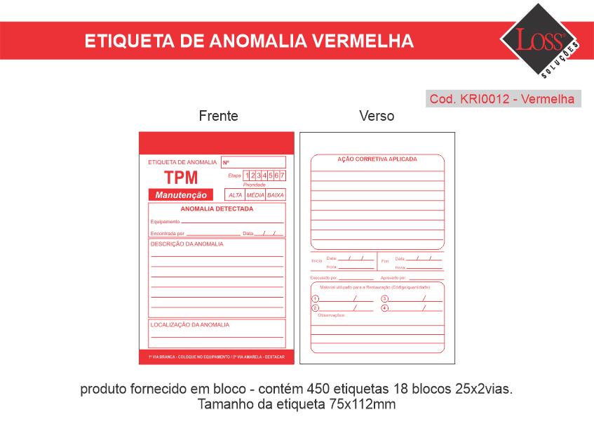Kit Etiqueta de Anomalia KRI0012 Vermelha