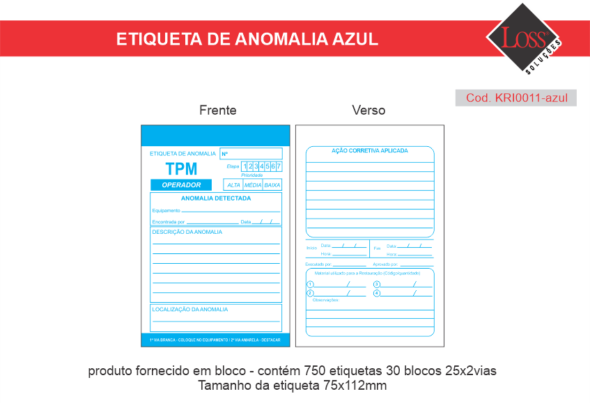 Kit Etiqueta de Anomalia KRI0011 Azul