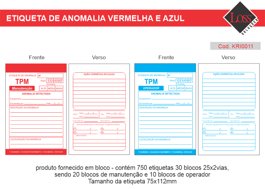Kit Etiqueta de Anomalia KRI0011 Vermelha e Azul