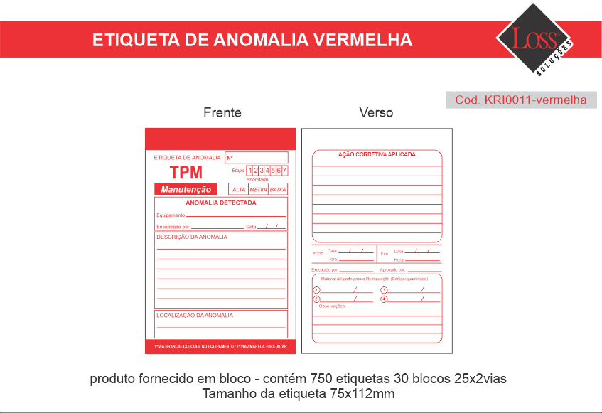Kit Etiqueta de Anomalia KRI0011 Vermelha